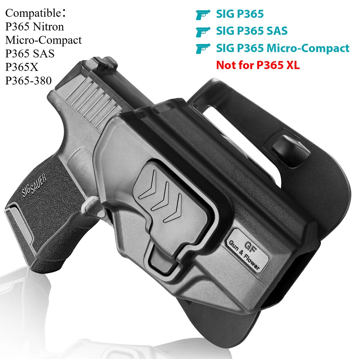 Sig Sauer P365 P365 SAS P365X P365.380 ACP OWB Paddle Polymer Holster | Gun & Flower