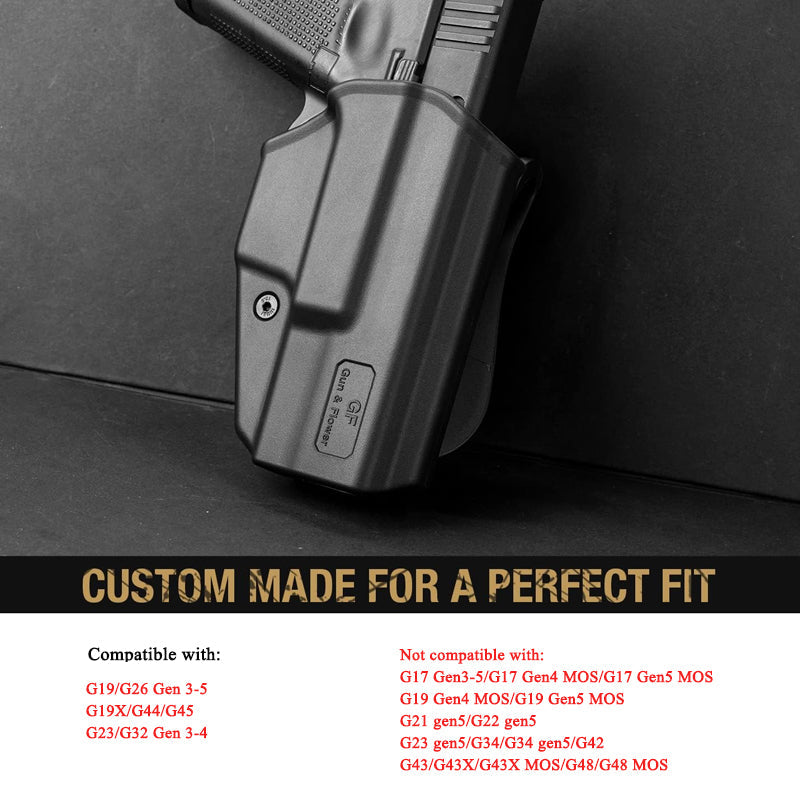 OWB Holster Compatible with G17 Gen3-5 G17 Gen4 MOS G17 Gen5 MOS G19 Gen3-5 G19 Gen4 MOS G19 Gen5 MOS Glock 26 Gen3-5 G34 G19X G34 Gen5 G44 G45 MOS. Outside Waistband Carry Holster with Level I Retention-Right Hand - Polymerholster
