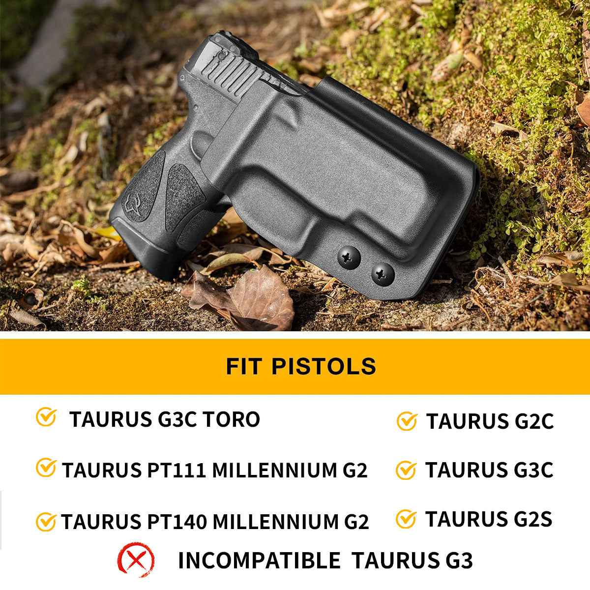 Kydex OWB Holster for Taurus G2C Taurus G2S Taurus G3C Taurus G3C TORO Taurus PT111 Millennium G2 Taurus PT140 Millennium G2 Comfortable with 2.25" Belt Clip | Gun & Flower