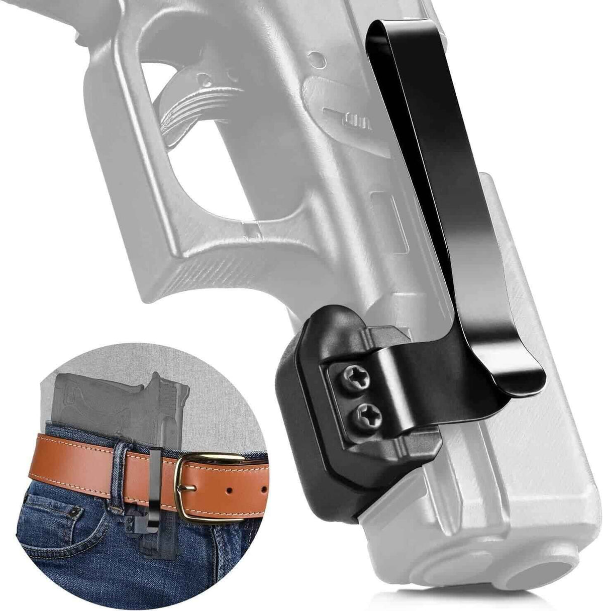 "Universal Rail Gun Clip, Low Profile Concealed Carry Gun Clip Fit: Gun w/Rail 1.31 Inch and Plus Hand gun accessories, namely, belt clips for securing a gun without the use of a holster "