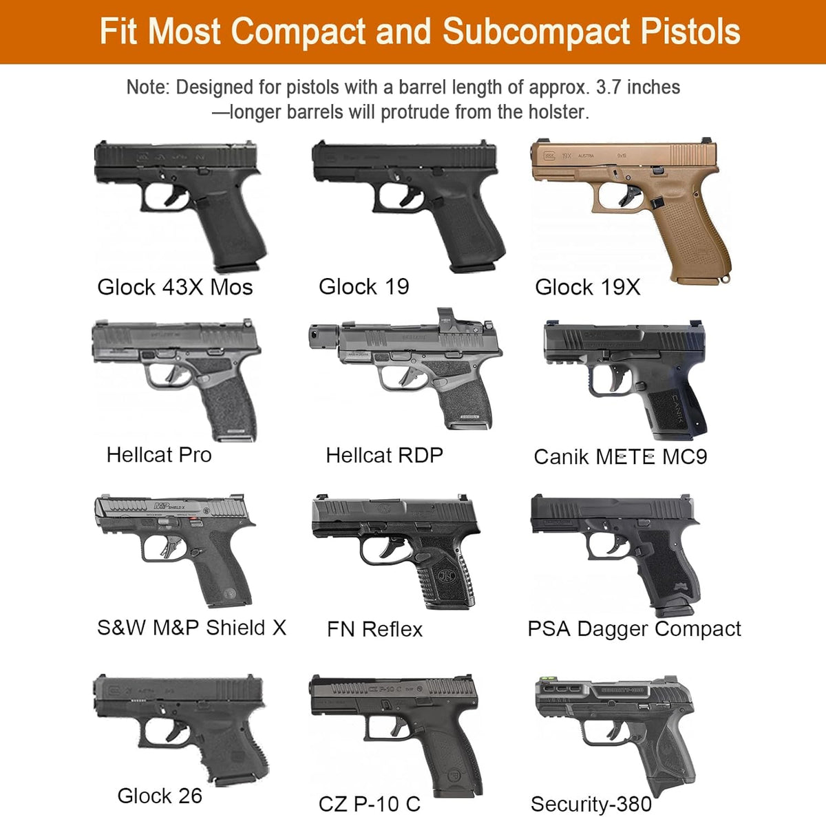 Universal OWB Holster for Compact and Subcompact Pistols, Fit Glock 19/26/43/ 43X/43X Mos, Hellcat pro,Taurus G2C, PSA Dagger Compact and More, Index Finger Release, Right Hand - Polymerholster