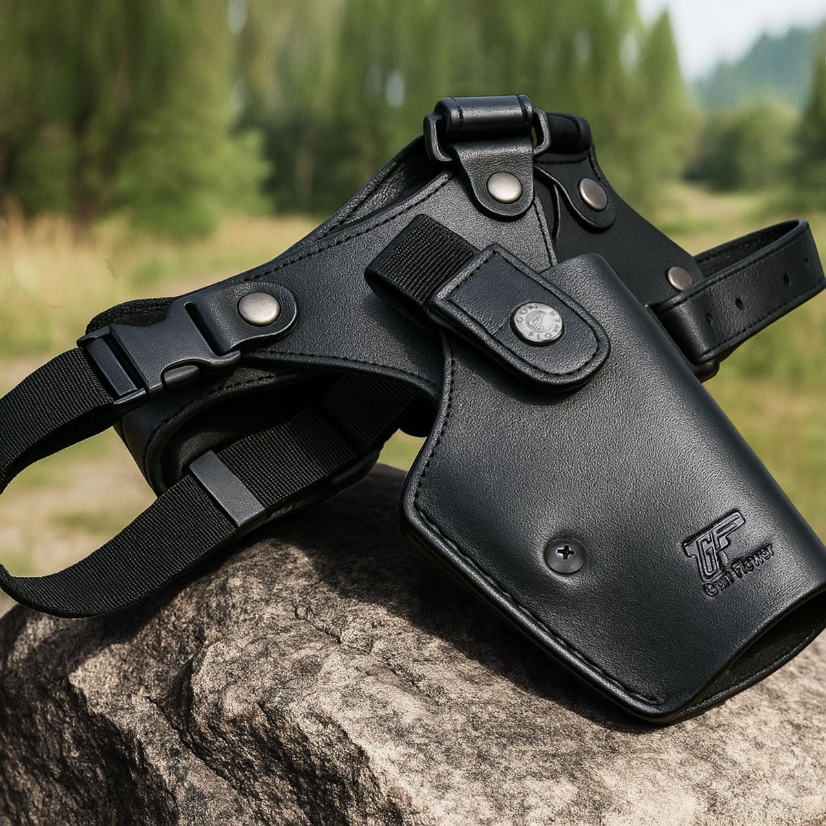 GUN & FLOWER Universal Leather Chest Holster Compatible with Glock 17/19/ 19X/ 22/43/ 43X, 1911, Taurus G2C/G3C, M&P 9, Sig P220/P226, 92FS and More, for Men and for Women, Right Hand - Polymerholster