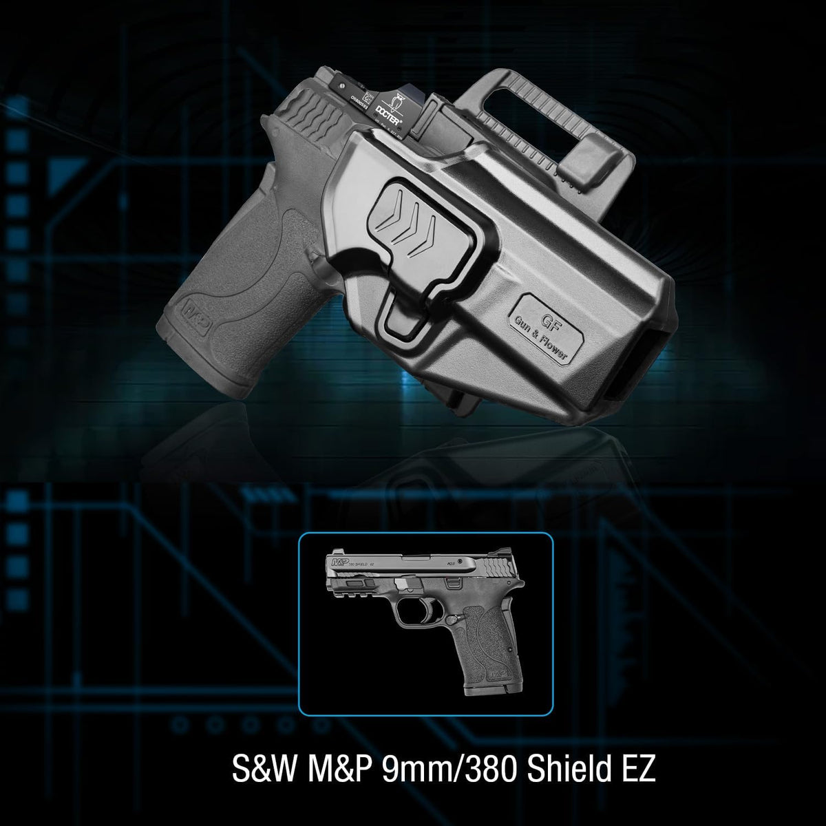 Gun & Flower Tool-Free 360° Adjustment OWB Holster, Optic/RDS Compatible for Smith & Wesson M&P Shield 380 EZ丨M&P Shield 9mm EZ, Quick Release, Level 2 Retention, Belt Loop,Right Hand - Polymerholster