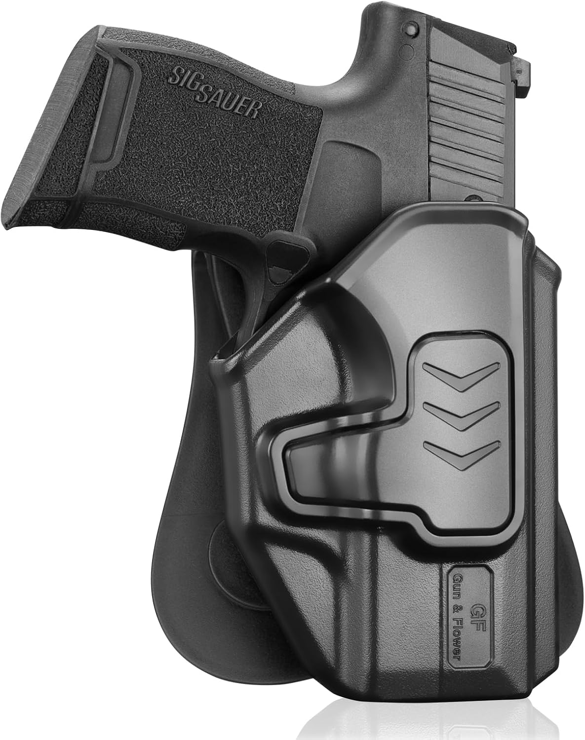 Gun & Flower OWB Paddle Holster with Silicone Backing, Compatible with P 365 / P365X / P365 SAS / P365 .380 ACP, Index Finger Release, 360° Adjustable Paddle, Outside Waistband Carry - Polymerholster