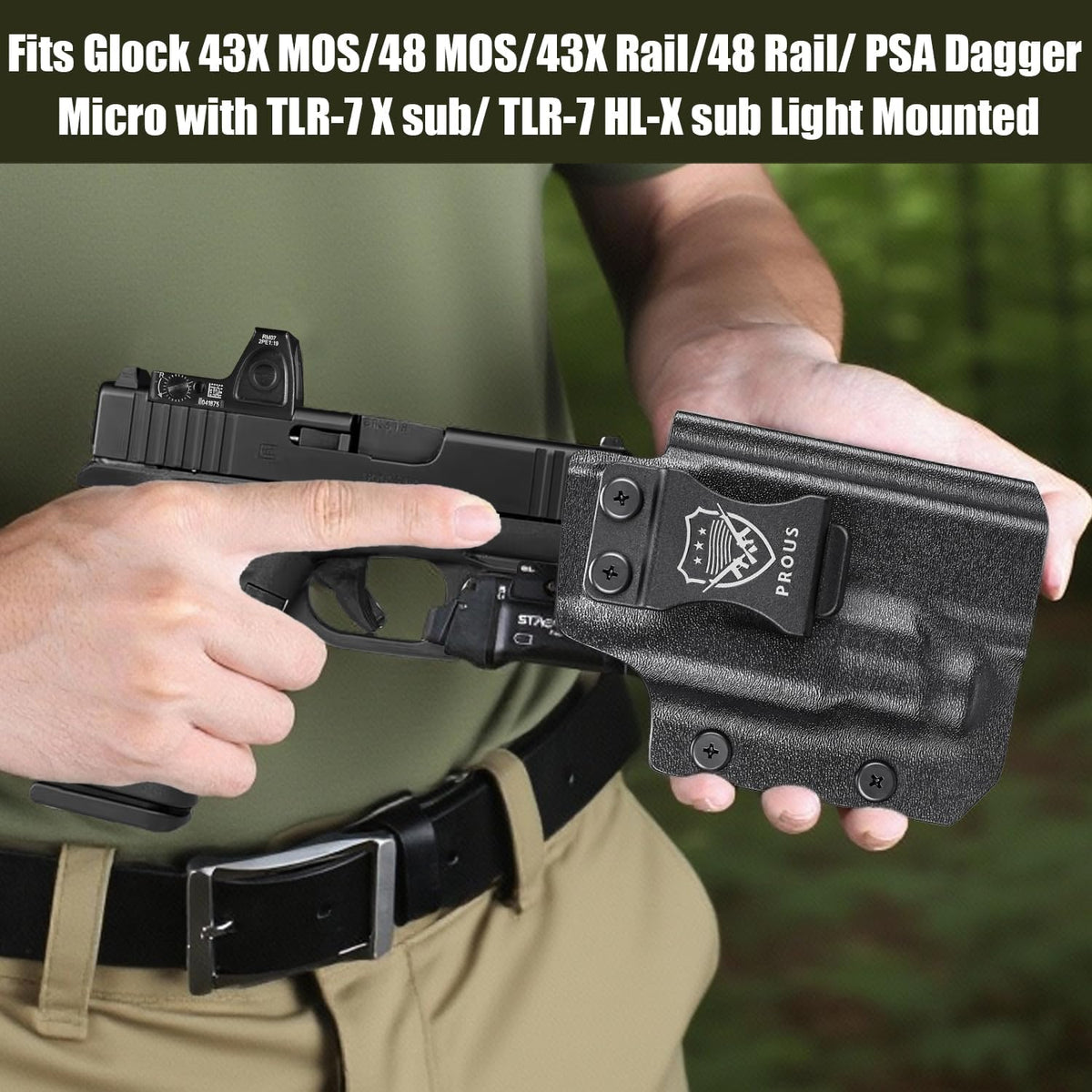 Glock 43X MOS / G48 MOS IWB Kydex Holster - Optics-Ready, TLR-7X/HL-X Sub Compatible, Adjustable Cant & Retention, Fits G43X Rail/G48 Rail/PSA Dagger Micro, Right Hand - Polymerholster