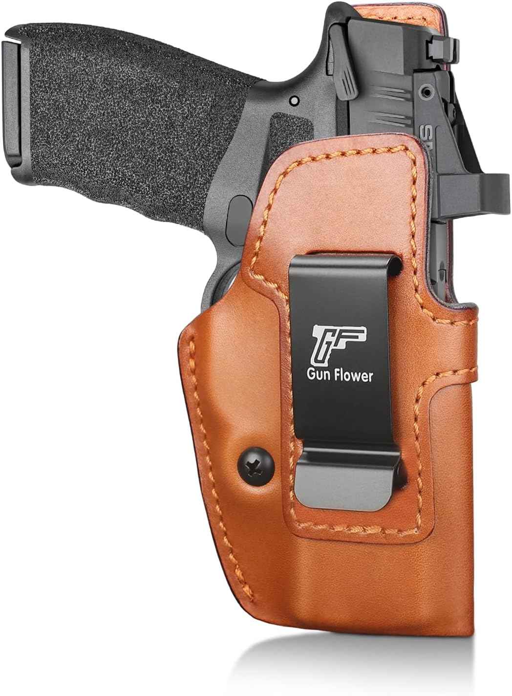 Springfield Hellcat Pro Holster IWB Leather Optic Cut - Fits Hellcat Pro/Comp & Hellcat RDP, Concealed Carry Appendix Inside Waistband, 1.5"-1.75" Belt, Black Right Hand - GUN & FLOWER