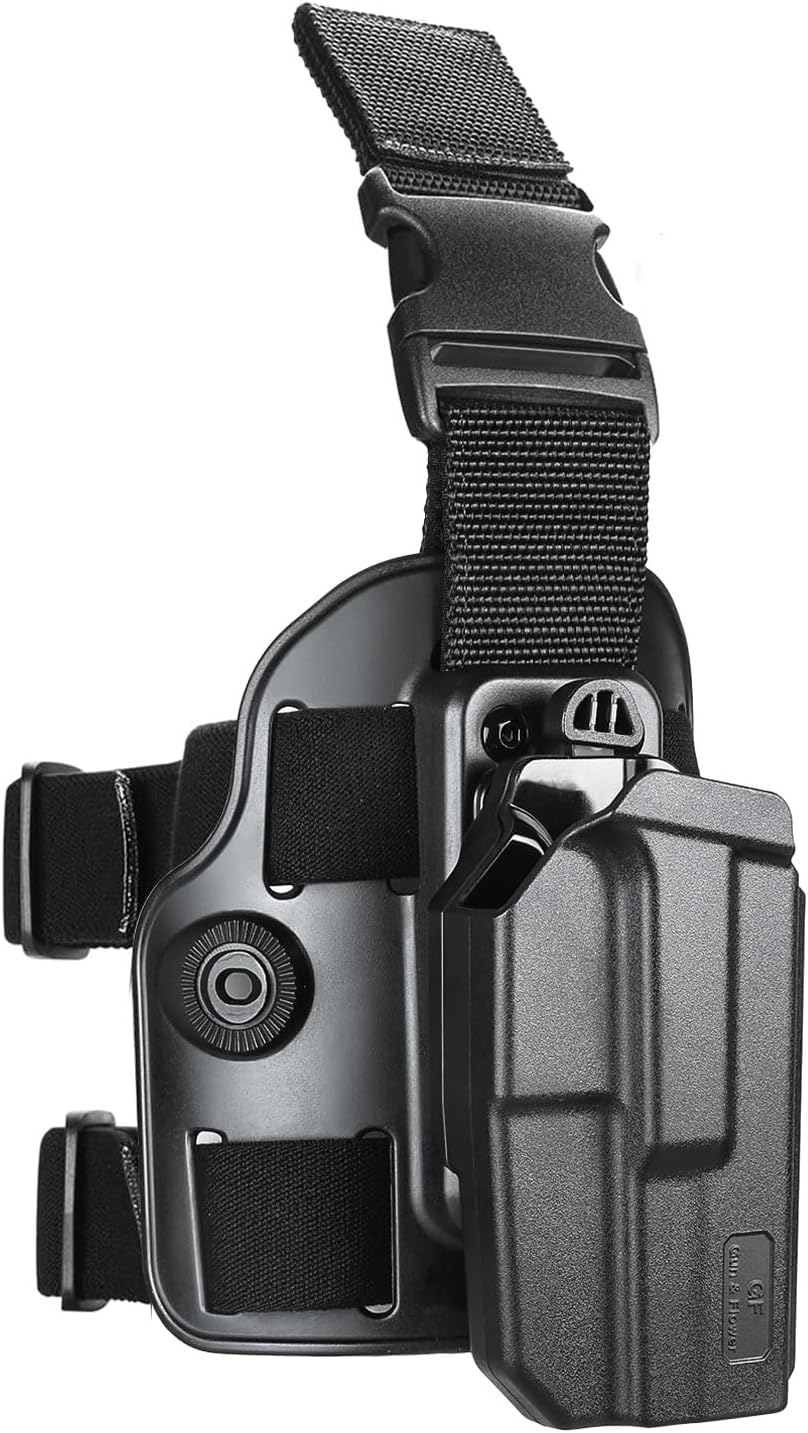 Level II Retention G17 Drop Leg Holster, Fit for Glock 17 Gen 3-5 Glock 22/31 Gen 3-4, Glock 44/45.Not Fit G22/G31 Gen 5, Polymer Thigh Holster Platform, Thumb Release Holster, Leg Holster for Pistols - Polymerholster