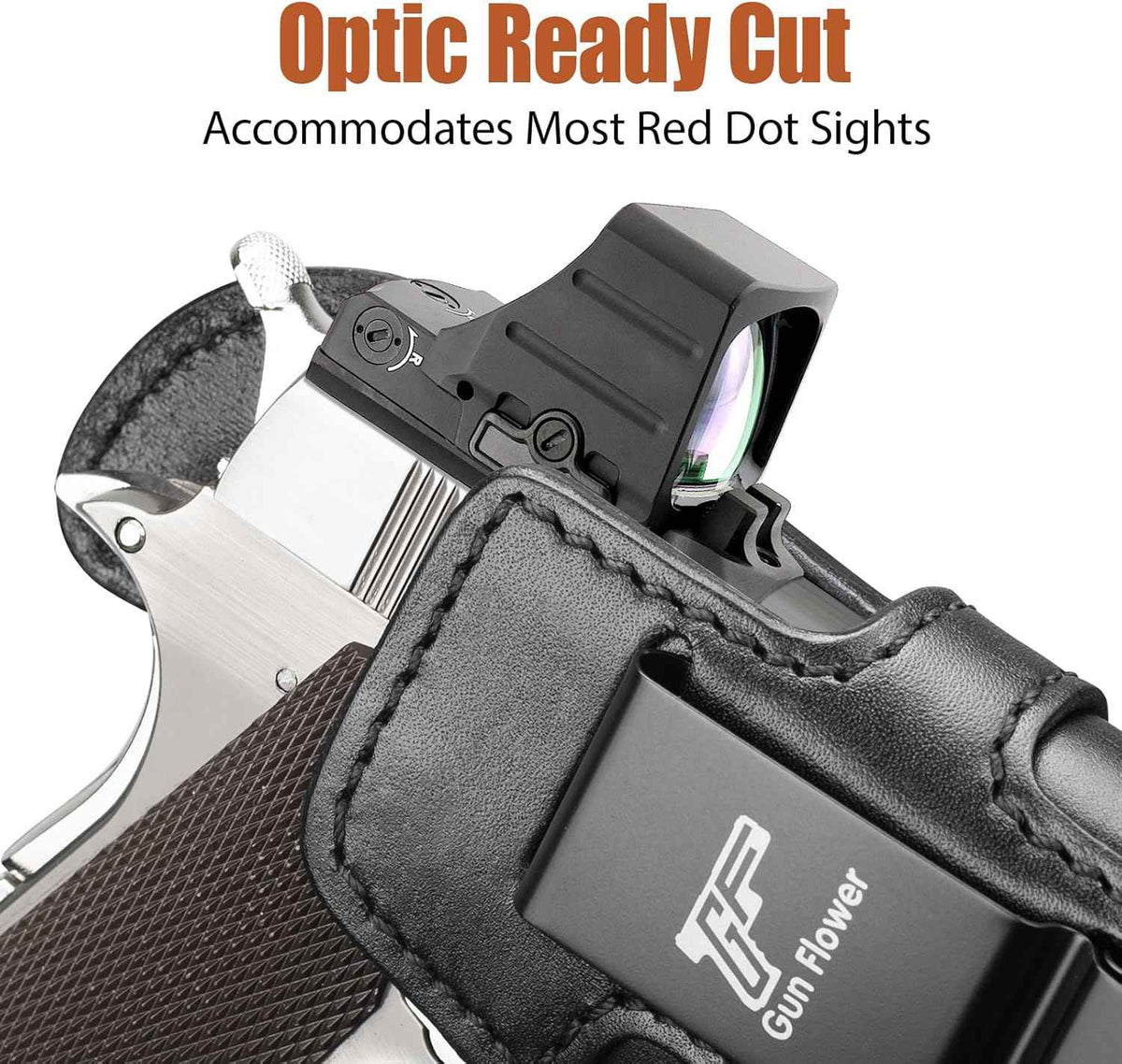 GUN & FLOWER 1911 Holster IWB Leather Optic Cut - Fits 5" / 4.25" / 4" Barrel 1911 firearms with or without Rail (Colt, Kimber, Springfield, S&W, Ruger, Tisas, Rock Island, Remington & More) - Right Hand Concealed Carry