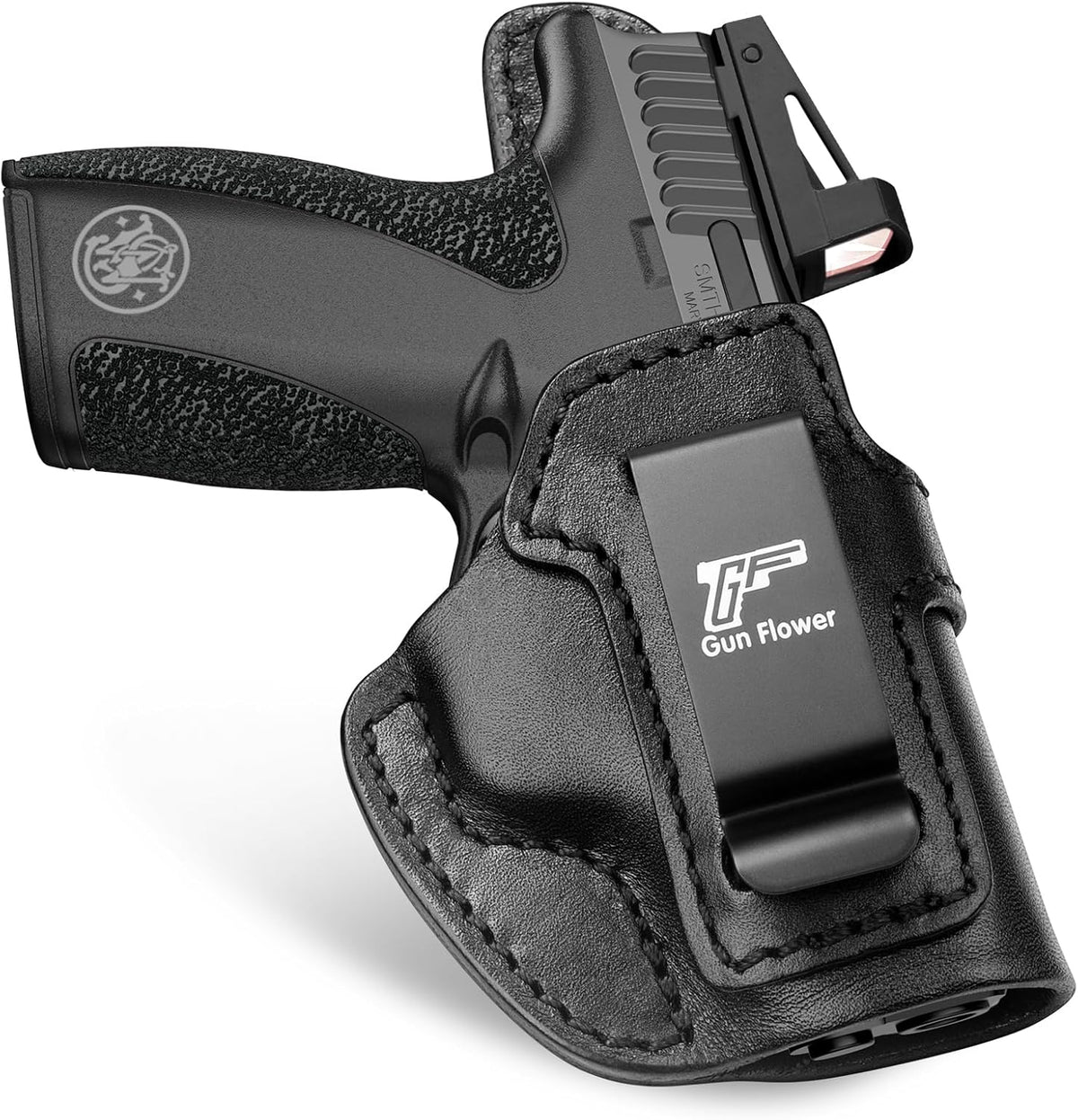 S&W Bodyguard 2.0 IWB Leather Holster - Optic Cut Concealed Carry, Premium Full Grain Leather, Fits 1.5"-1.75" Belt, Black Right Hand - GUN & FLOWER