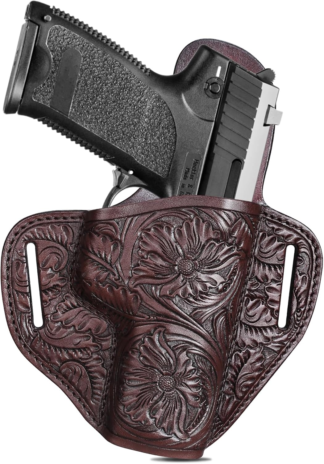 Premium Leather HK USP Holster - Compatible with Heckler & Koch (H&K) USP 9 mm /.40 Full Size, OWB Western Hand-Carved Holster for Women & Men - Fits 1.5" Belts, Right Hand - Polymerholster