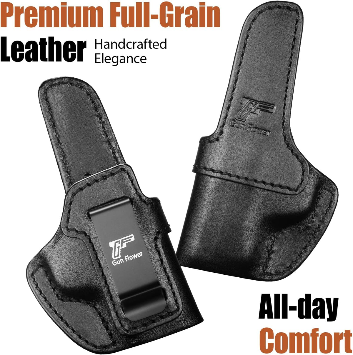 S&W Bodyguard 2.0 IWB Leather Holster - Optic Cut Concealed Carry, Premium Full Grain Leather, Fits 1.5"-1.75" Belt, Black Right Hand - GUN & FLOWER