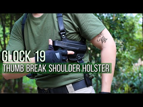 Handmade Full Grain Leather Strap with US Kydex Hybrid Shoulder Holster for Glock G17 Gen3-5 G19 Gen3-5 G19X G22 Gen5 G23 Gen3-5 G26 Gen3-5 G32 Gen3-4 G34 Gen3-5 G44 G45 & 9mm/.40 Double-Stack Mag