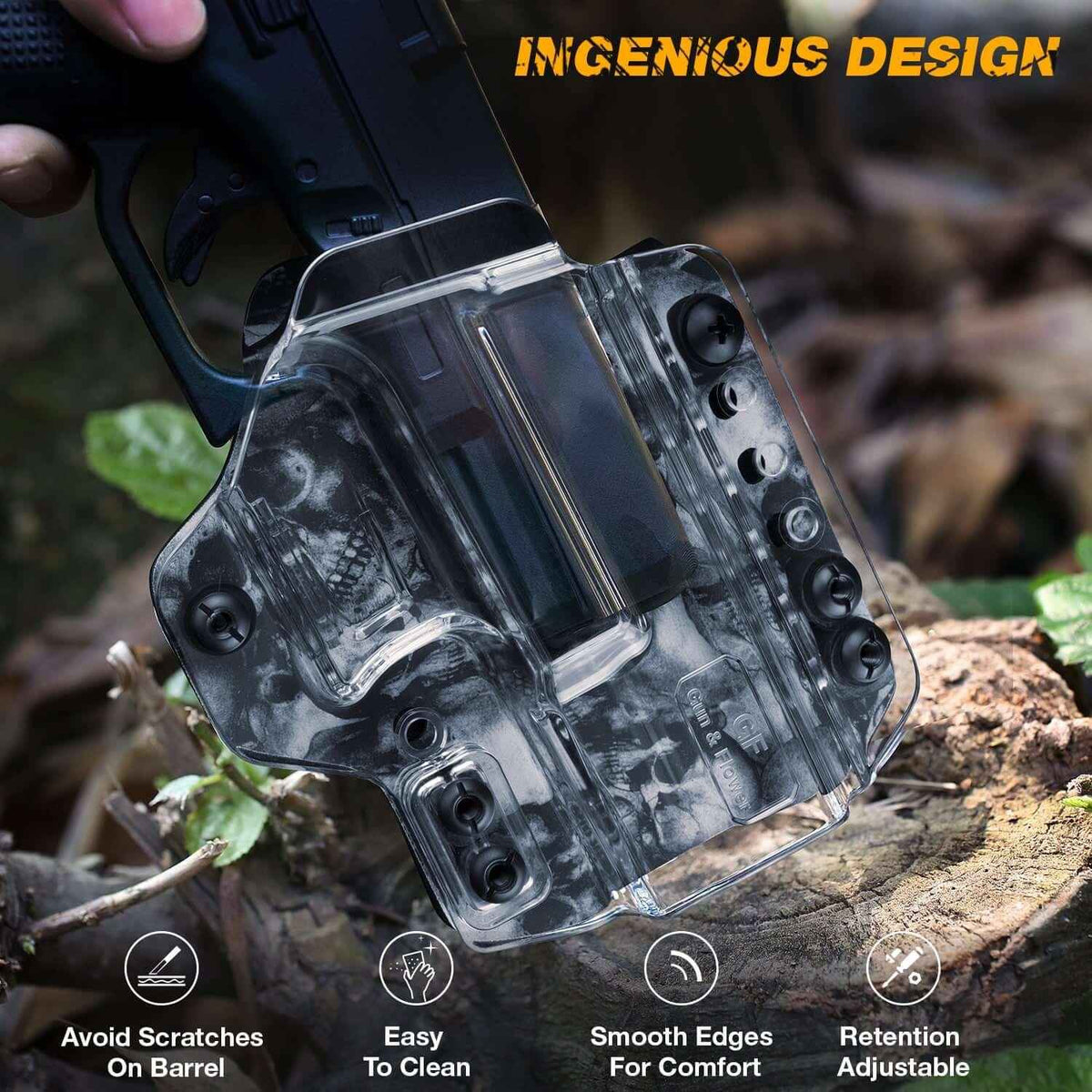 IWB&OWB Convertible Clear Holster with Cool Skull Printing for Glock 17/19/22/23/31/32/45