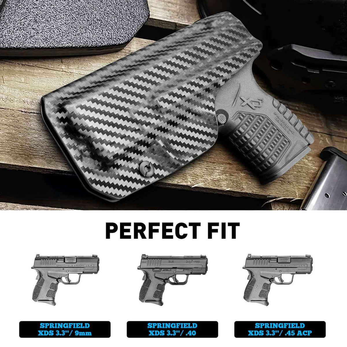 Carbon Fiber Kydex IWB Holster for Springfield XD-S XDS 3.3" 9mm/.40S&W/.45 ACP Appendix Cross Draw Concealed Carry Belt Clip , Right Hand | Gun & Flower