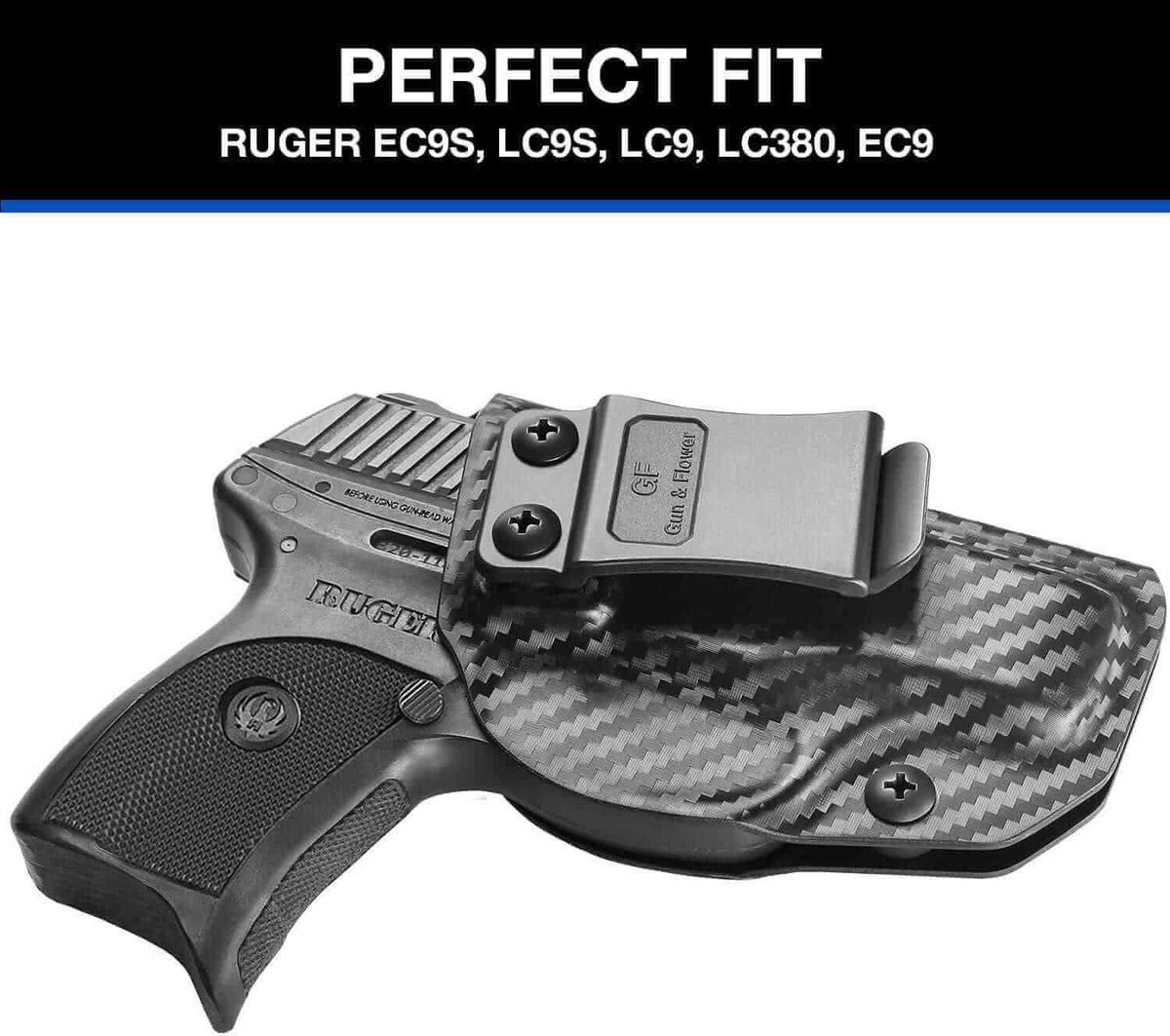 Ruger LC9/LC9S/EC9/EC9S/LC380 Kydex IWB Carbon Fiber Holster with Adjustable Cant & Retention, Inside Waistband Concealed Carry | Gun & Flower - Polymerholster