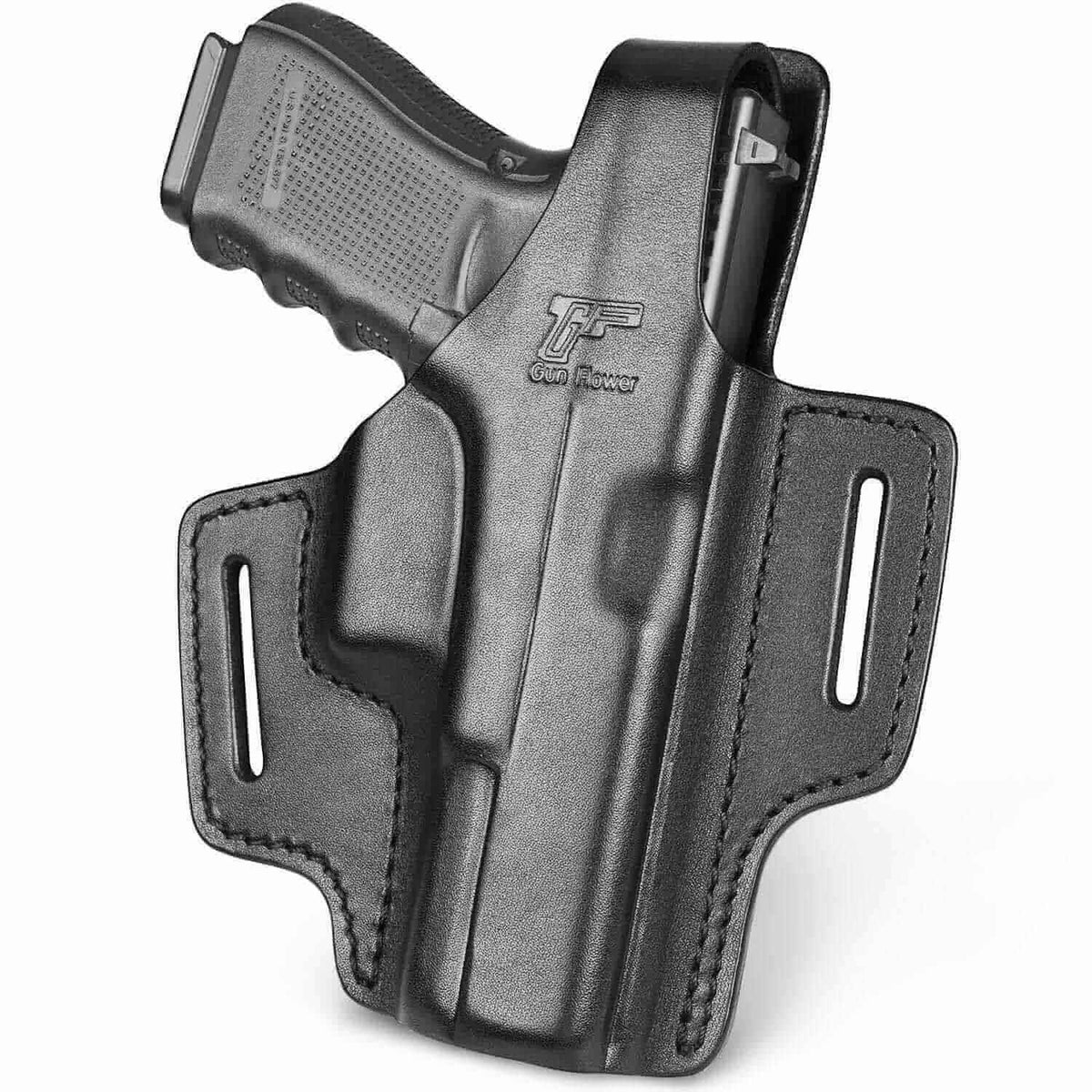 OWB Holster For Glock 17 19 19x 22 23 31 32 45 | Full Grain Leather Holster | Gun & Flower