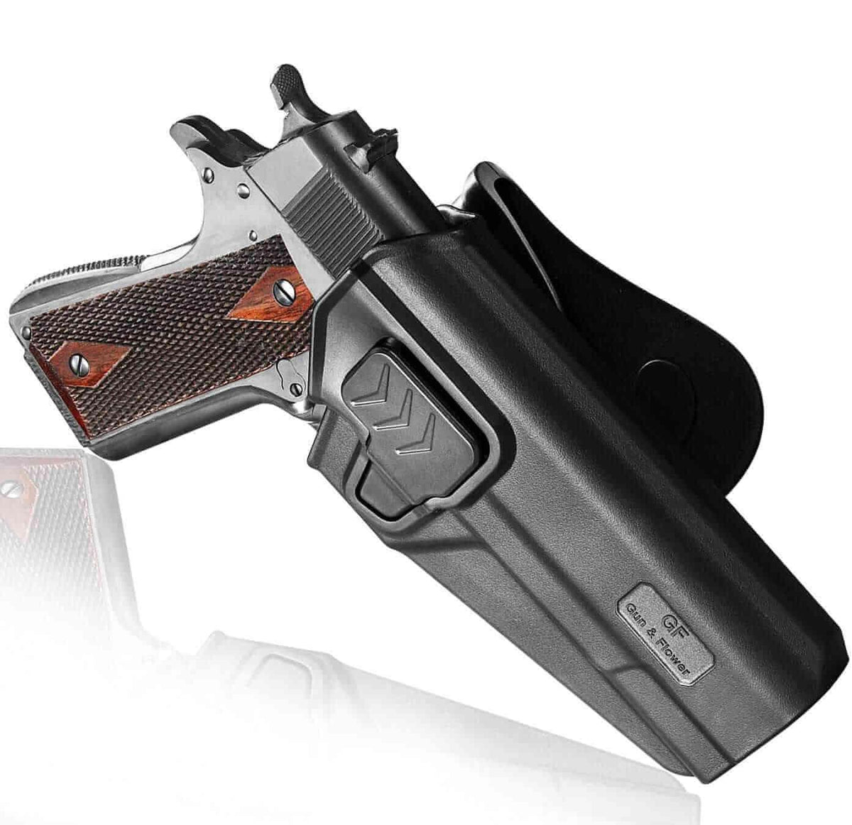 1911 Polymer OWB Paddle Holster, Index Finger Release, fit Colt/Elite Force/Kimber/ Springfield/RIA/S&W/Ruger/Taurus 1911, Right Hand| Gun & Flower - Polymerholster