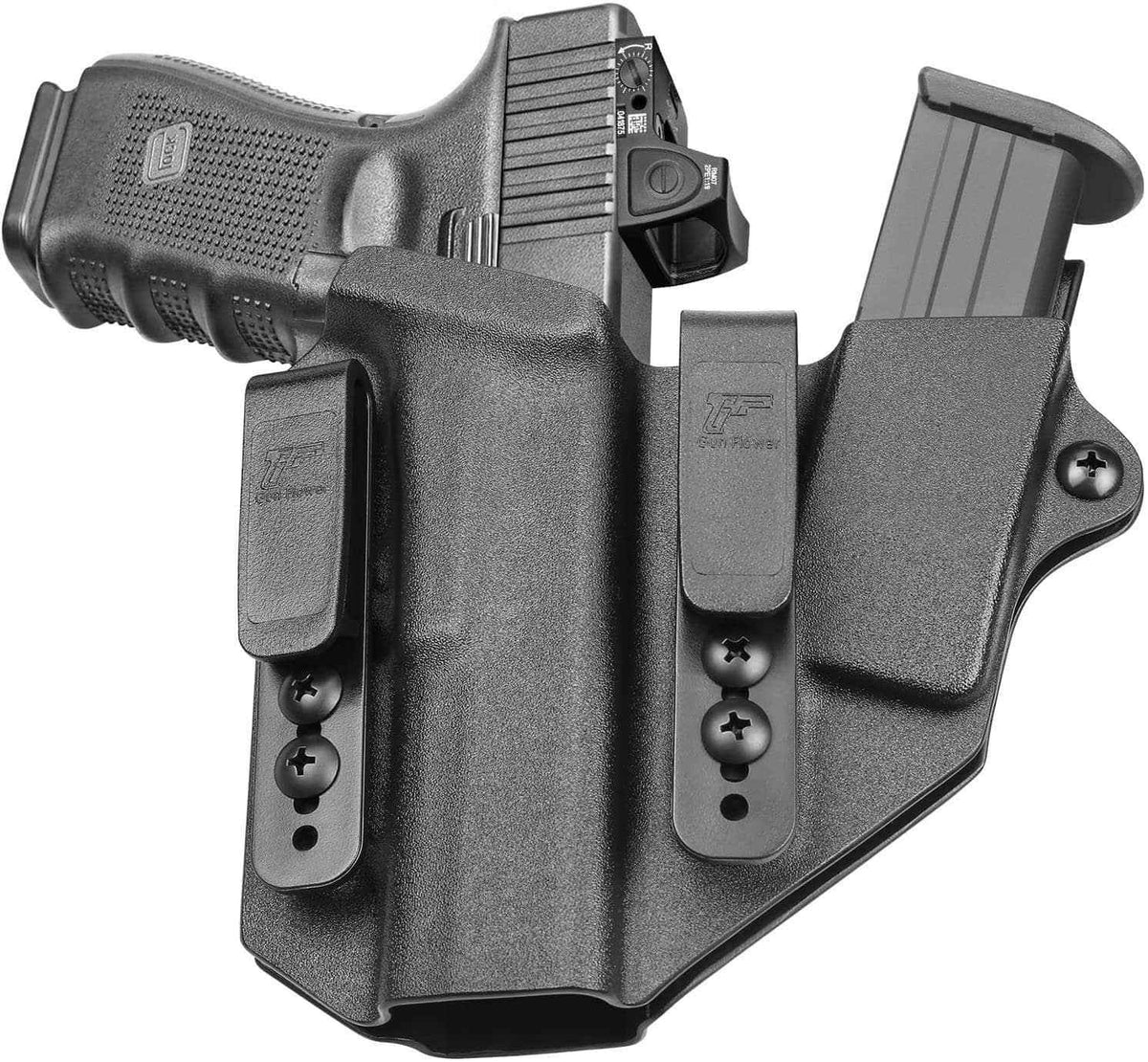Sidecar Kydex Gun Holster Magazine Pouch for Glock 17 Gen3-5 G17 Gen4 MOS G17 Gen5 MOS G19 Gen3-5 G19 Gen4 MOS G19 Gen5 MOS G21 gen5 Glock 26 Gen3-5 G34 G19X G34 Gen5 G44 G45 MOS 9mm | Gun & Flower