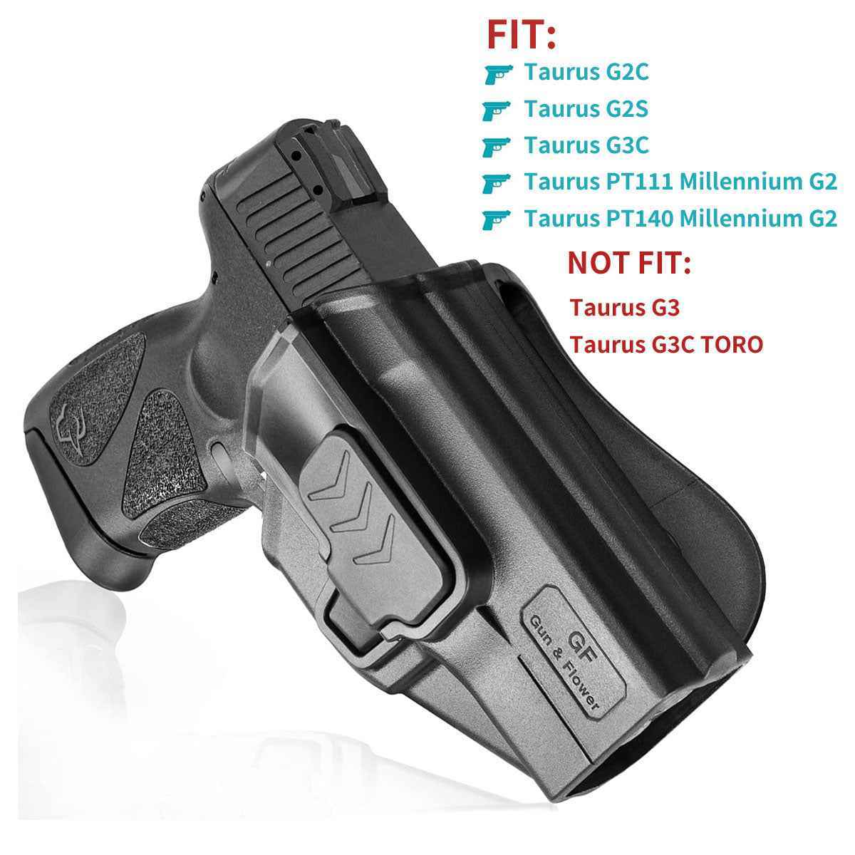 Polymer OWB Holster for Taurus G2C Taurus G3C Taurus G3C TORO Taurus PT111 Millennium G2 Taurus PT140 Millennium G2 with 1 Pcs Belt Clip and 1 Pcs Molle Attachment Adapter