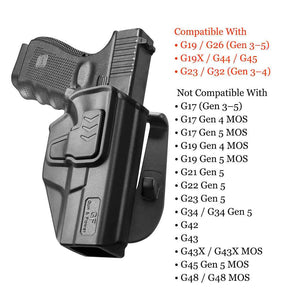 G19 Holster, OWB Holster Compatible with Glock G19 Gen3-5  G19X G23 Gen3-4 G26 Gen3-5  G32 Gen3-4 G44  G45, Outside Waistband Carry Holster with Level II Retention, 360 Degrees Adjustable Paddle, Right/Left Hand