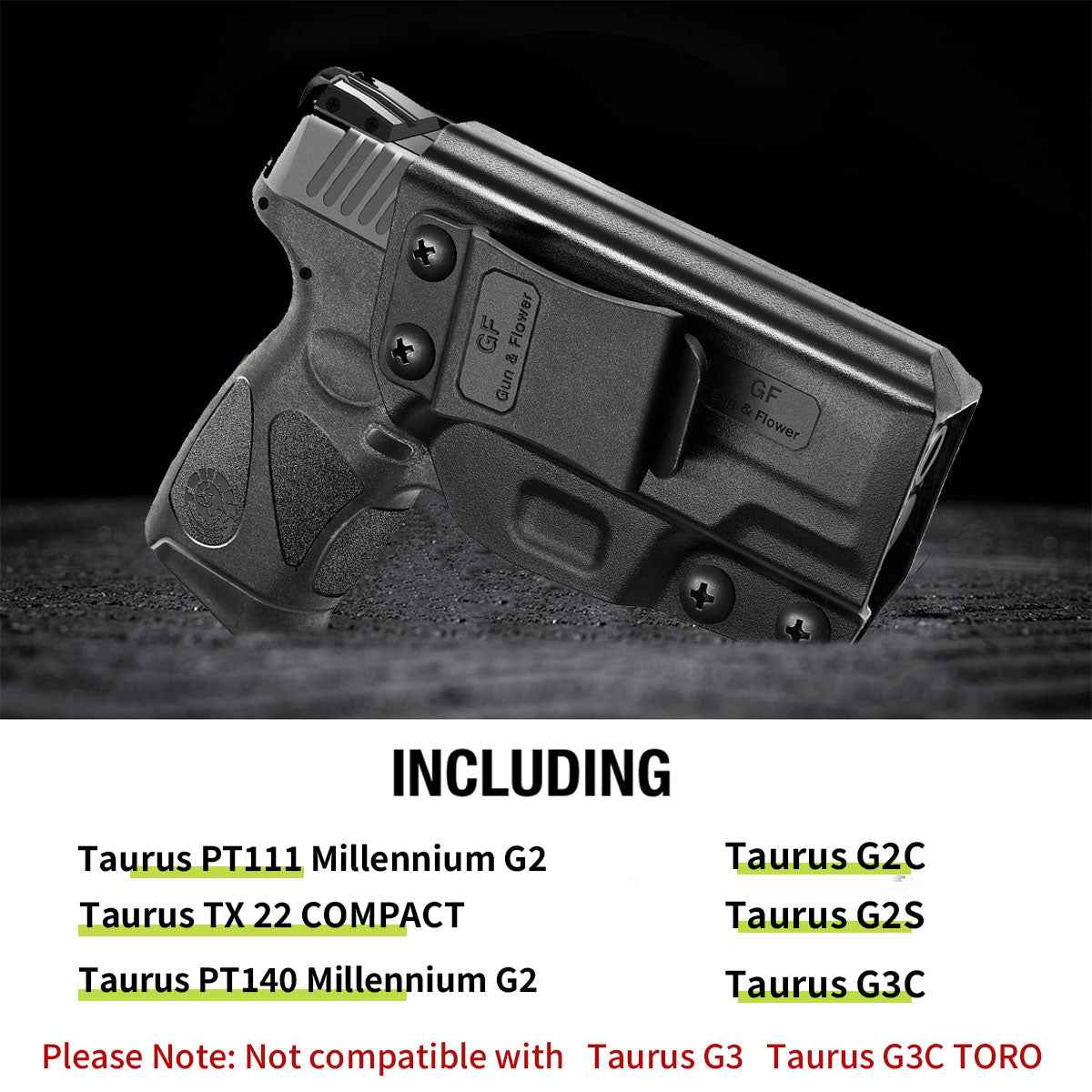 Taurus G2C Taurus G2S Taurus G3C Taurus PT111 Millennium G2 Taurus PT140 Millennium G2 Taurus TX 22 COMPACT IWB Polymer Holster  | Gun & Flower