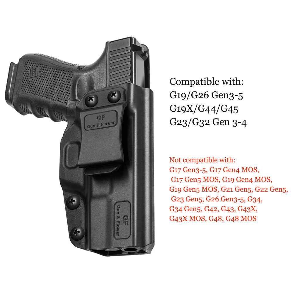 Glock G19 Gen3-5  G19X  G23 Gen3-4  G26 Gen3-5 G32 Gen3-4  G44  G45 Polymer IWB Holster , Right Hand | Gun & Flower