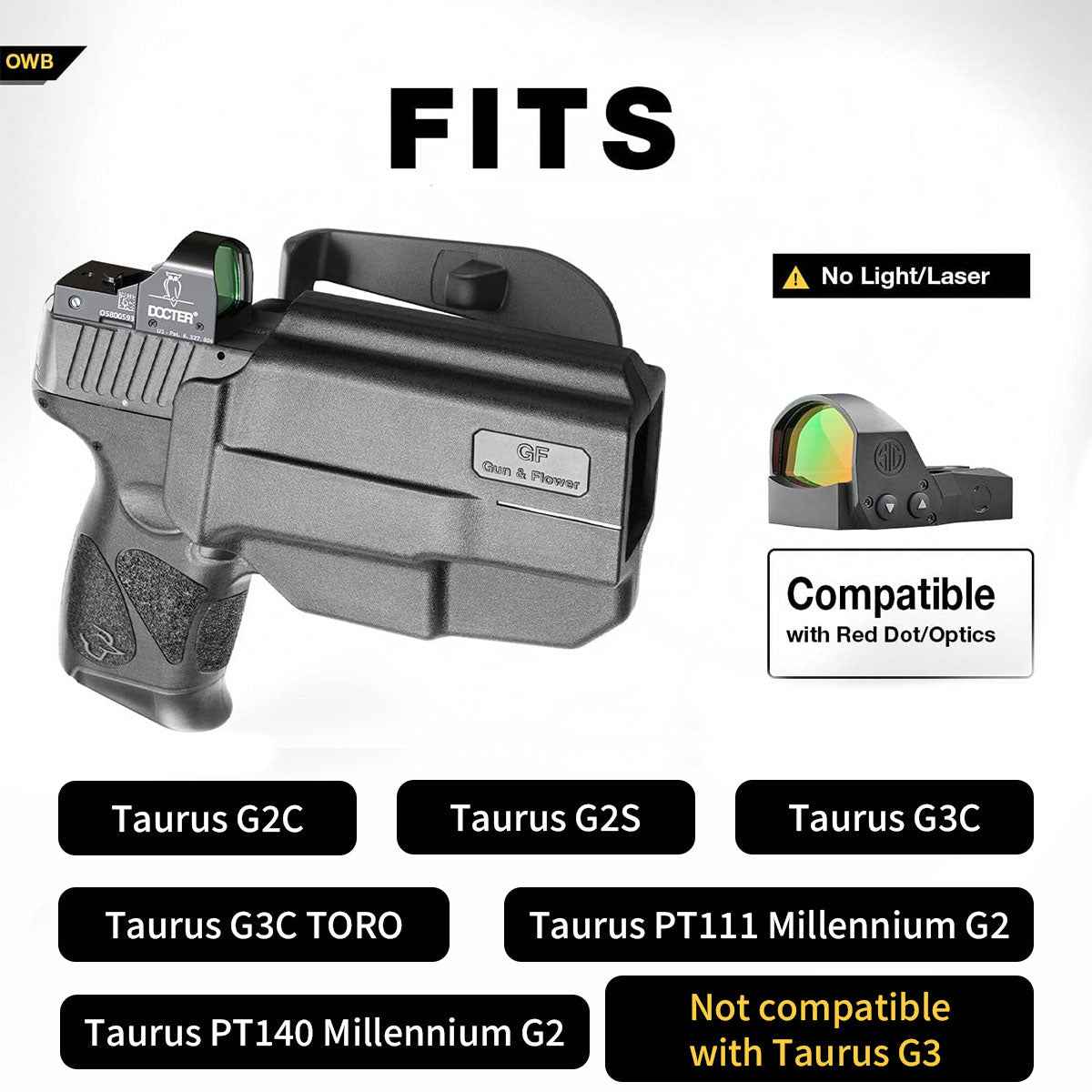 Taurus G2C Taurus G2S Taurus G3C Taurus G3C TORO Taurus PT111 Millennium G2 Taurus PT140 Millennium G2 Thumb Release Polymer OWB Paddle Holster | Gun & Flower