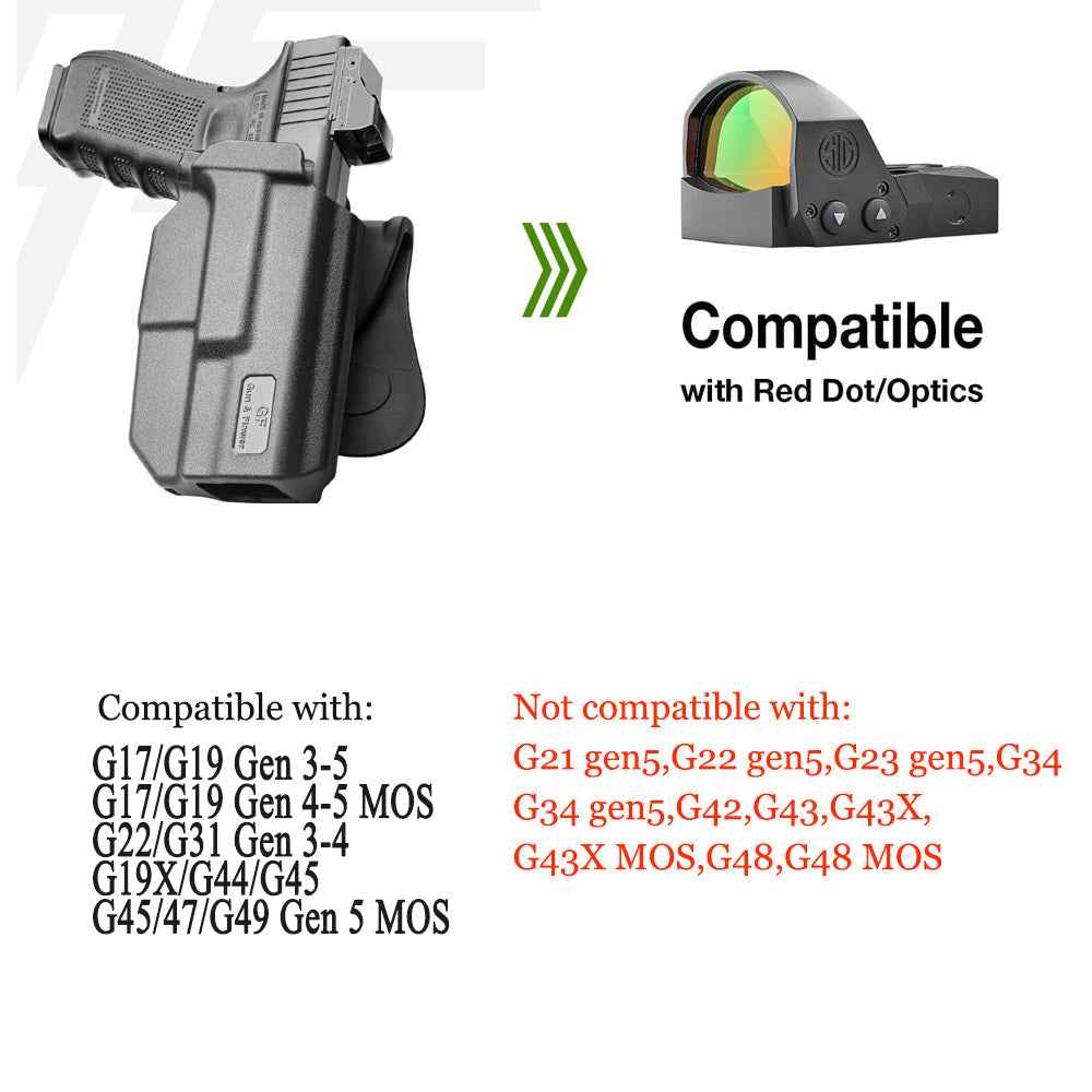 OWB Thumb Release Holster Fit Glock G17 Gen3-5  G17 Gen4 MOS  G17 Gen5 MOS  G19 Gen3-5  G19X  G19 Gen4 MOS  G19 Gen5 MOS  G23 Gen3-4 G22 Gen3-4  G31 Gen3-4 G32 Gen3-4  G44  G45  G45 MOS,Compatible with Red Dot/Optics, Right Handed