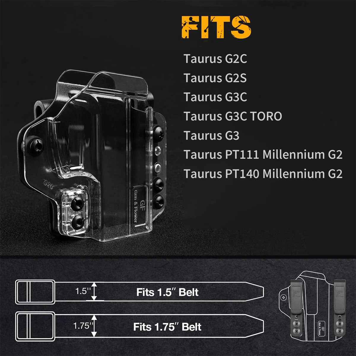 Crystal Clear IWB & OWB Convertable Polymer Holster for Taurus G2C Taurus G2S Taurus G3C Taurus G3C TORO Taurus G3 Taurus PT111 Millennium G2 Taurus PT140 Millennium G2 | Gun & Flower