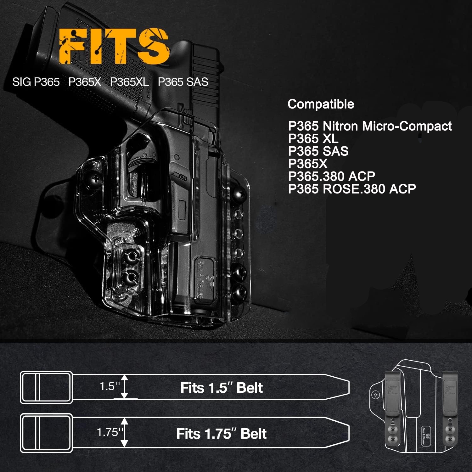 P365 P365 XL P365 SAS P365X P365.380 ACP P365 ROSE.380 ACP Clear IWB & OWB Convertable Polymer Holster Pistol | Gun & Flower