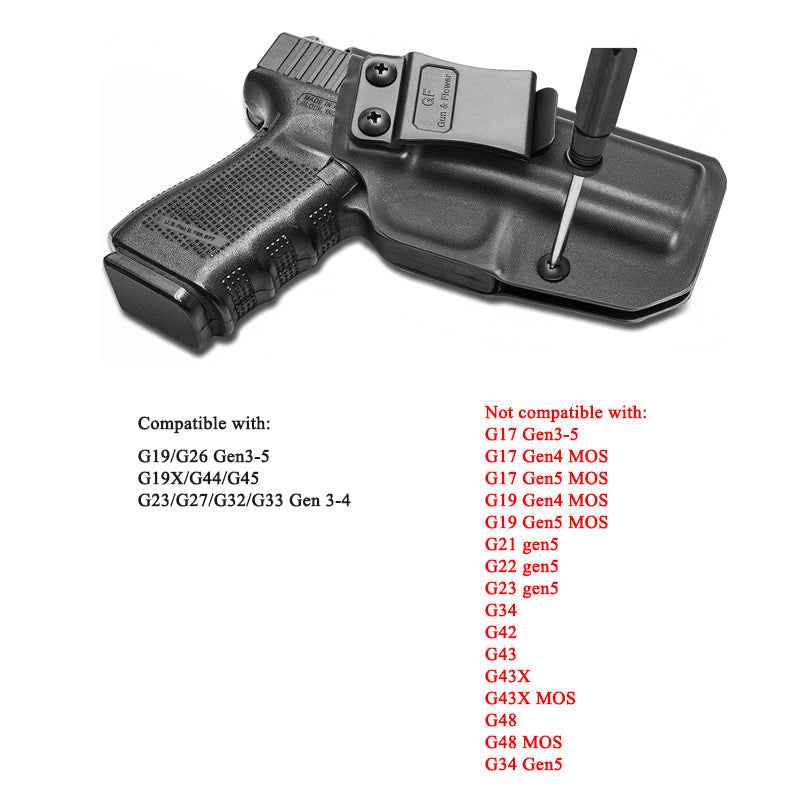 Kydex Glock G19 Gen3-5  G19X  G23 Gen3-4  G26 Gen3-5   G32 Gen3-4  G44  G45Inside Waistband Carry Holster With Claw | Gun & Flower