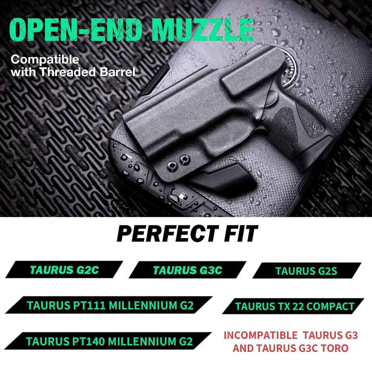 Taurus G2C Taurus G2S Taurus G3C Taurus PT111 Millennium G2 Taurus PT140 Millennium G2 Taurus TX 22 COMPACT  Kydex IWB Holster with Claw Wing Concealed Carry
