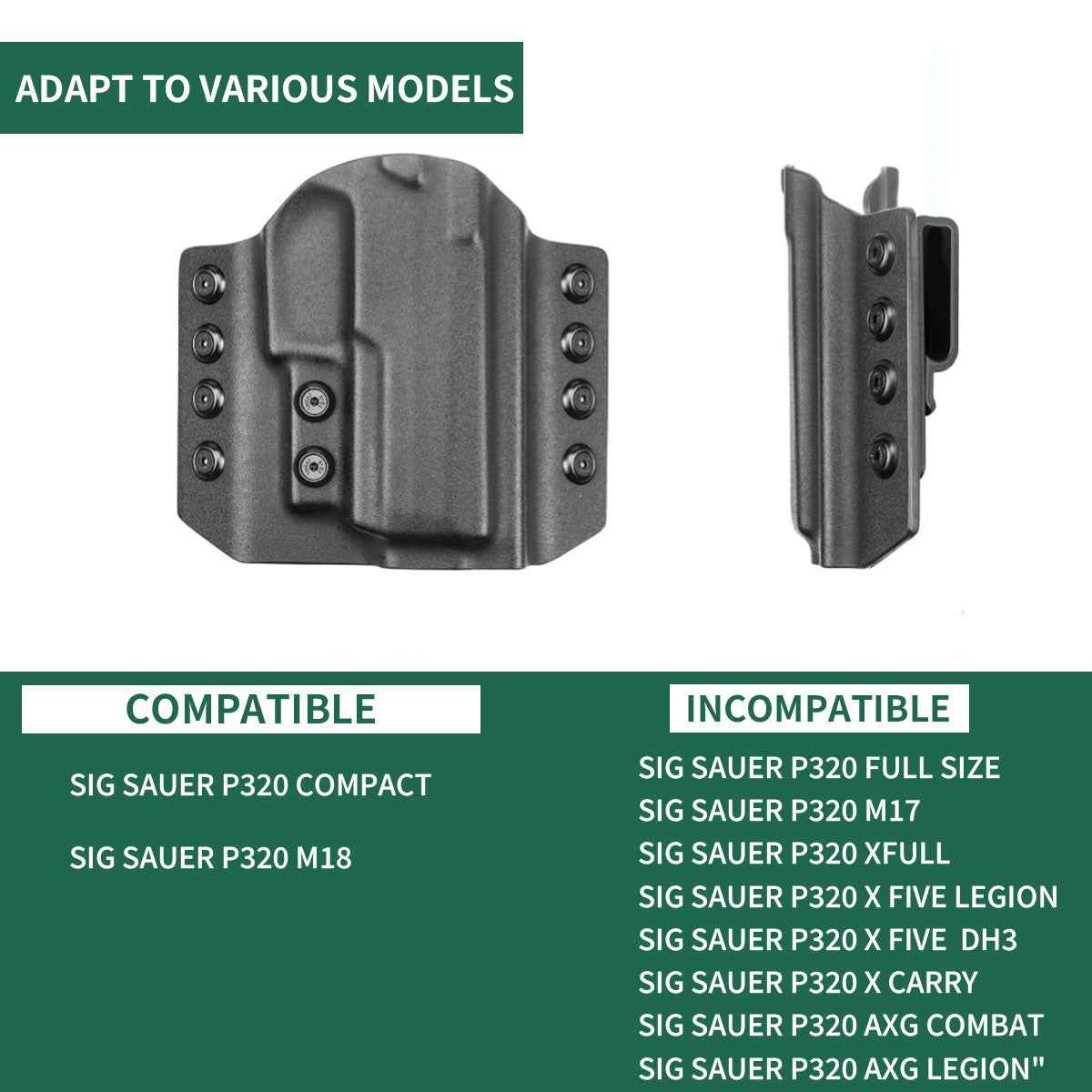 OWB Kydex Holster for Sig P320 Compact Sub Compact丨P320 M18 Carry丨P320 XCarry XCompact - Right Hand | Gun & Flower