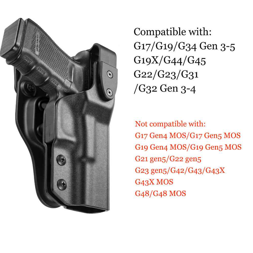 Kydex Level II Holster Compatible with Glock 17 Gen3-5 G19 Gen3-5 G26 Gen3-5 G34 G19X G34 Gen5 G44 G45 MOS  | Gun & Flower