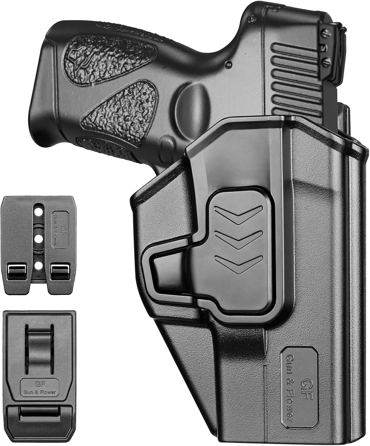 GUN & FLOWER OWB Holster Fits Taurus G2C Taurus G2S Taurus G3C Taurus PT111 Millennium G2 Taurus PT140 Millennium G2, Outside Waistband Carry Belt Clip w/Molle Adapter, Level II Index Finger Release, 360 Degrees Adjustable, Right Hand - Gunflowerholsters