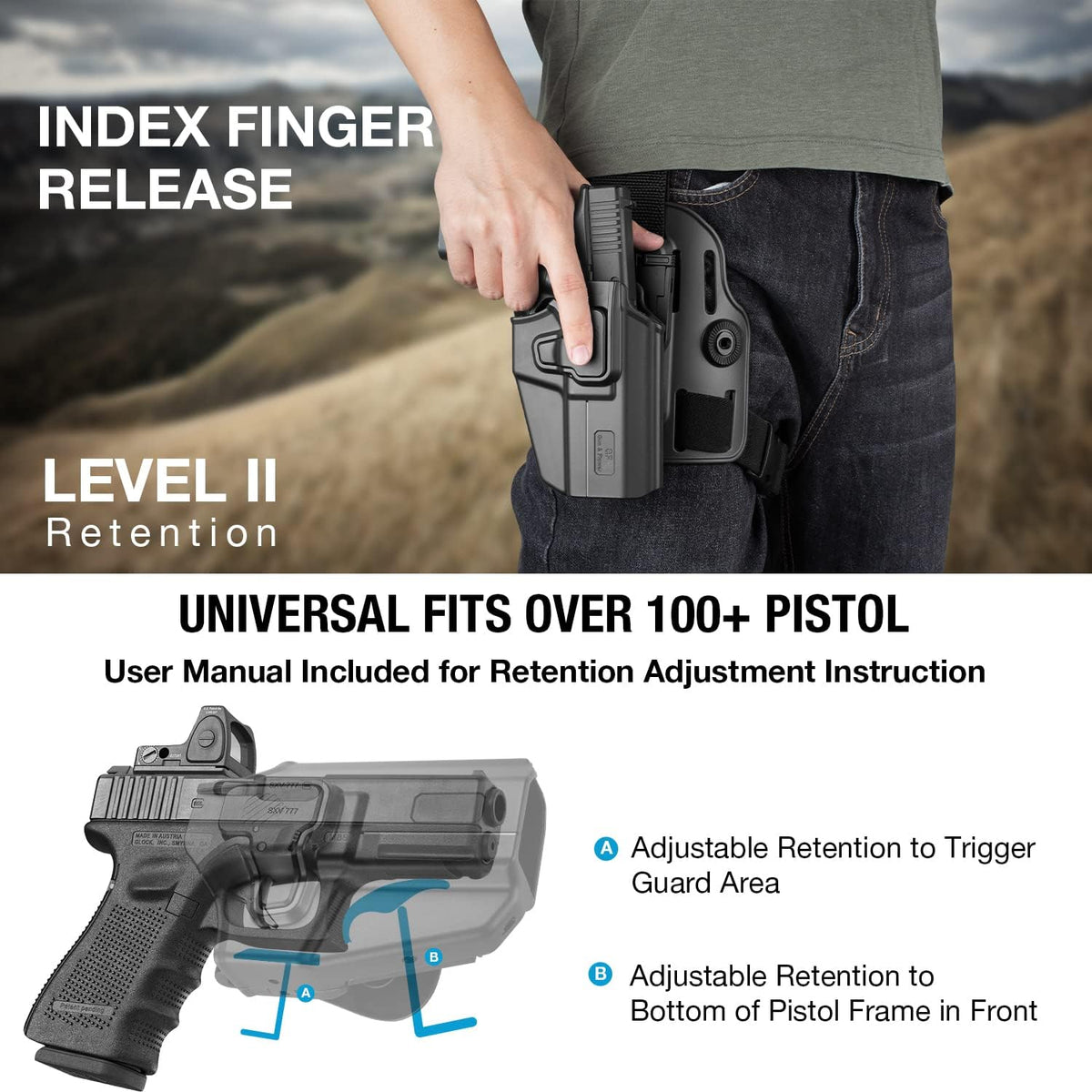 Level II Drop Leg Holster, Universal Holster for Sub-Compact Pistol, Fits Glock 43X MOS, G43X, Sig P365 XMacro P365XL P365, Taurus G3C G2C GX4, SCCY CPX 2 Gen3, Hellcat Pro, Ruger Security 9 SR9 - Polymerholster