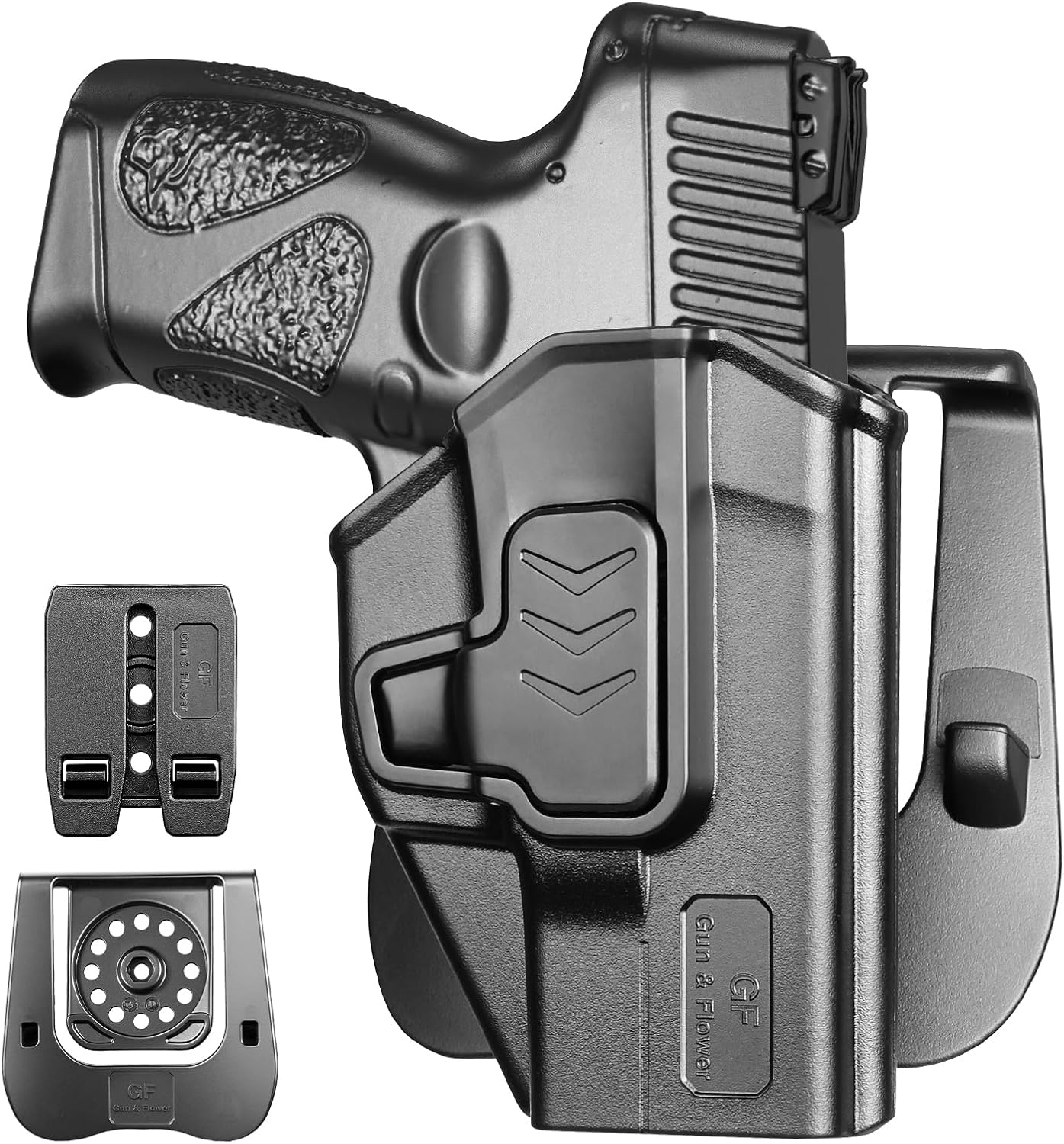 GUN & FLOWER OWB Paddle Holster Fits Taurus G2C Taurus G3C Taurus G3C TORO Taurus G3 Taurus PT111 Millennium G2 Taurus PT140 Millennium G2, Outside Waistband Carry Paddle w/Molle Adapter, Level II Index Finger Release, 360 Degrees Adjustable, Right Hand - Gunflowerholsters