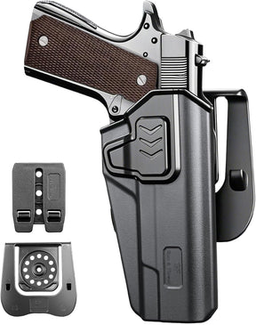 GUN & FLOWER OWB Holster Fit 1911 Colt-Elite Force-Kimber-Springfield-RIA-S&W-Ruger-Taurus-Rock Island and Most 1911 5'' No Rail, Index Finger Release, 360 Degrees Adjustable Paddle w/Molle Adapter - Polymerholster