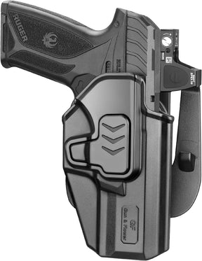 OWB Holster Compatible with Ruger Security 9 Standard, Fits Red Dot/Optics, Level II Index Finger Release Gun Holster, Outside Waistband Carry, 360° Adjustable Paddle, Right Hand - Polymerholster