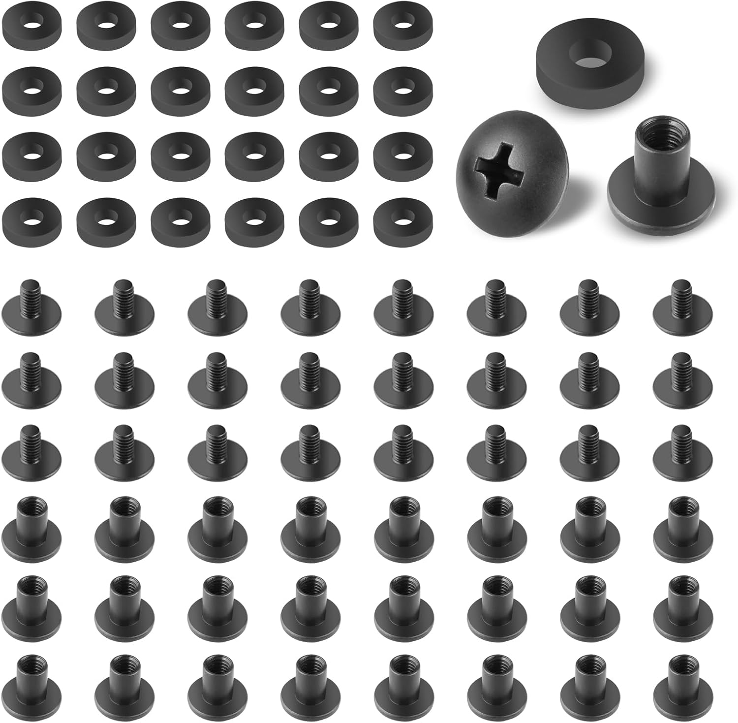 24 Sets Black Chicago Screws for DIY Kydex/Leather Holsters, Clips & Knife Sheaths - Includes Phillips Truss Heads, Slotted Fasteners & Rubber Spacers | Secure Fit, Anti-Loosening - Polymerholster