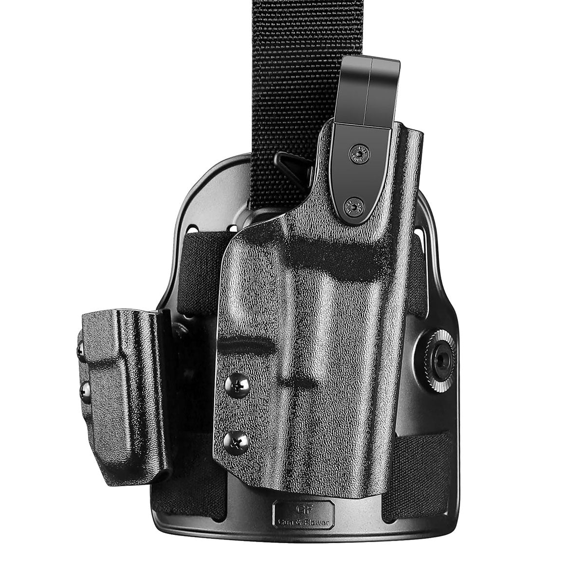 Tactical Level II G17 Drop Leg Holster with Single Mag Pouch for Glock 17/19 Gen3-5, 22/23/31/32 Gen3-4, 19X/44/45 – Kydex Thigh Holster Adjustable Right-Hand Draw - Polymerholster