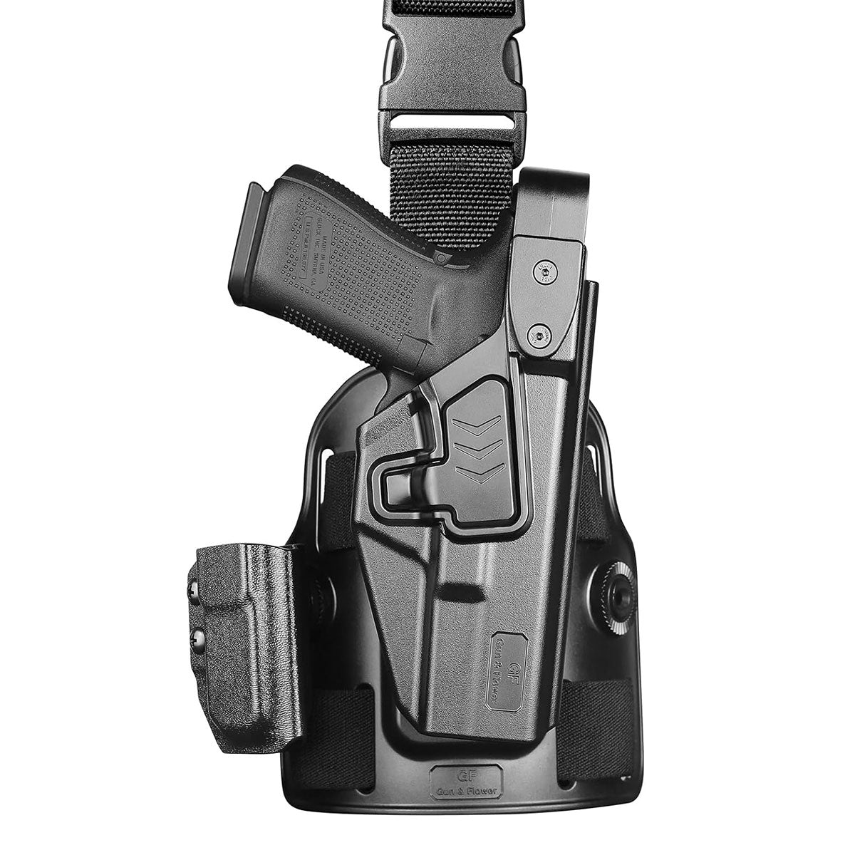 Level III Retention G17 Drop Leg Holster with Single Mag Holder – Fits Glock 17/19 (Gen 3-5), Glock 22/23/31/32 (Gen 3-4), Glock 19X/44/45 – Tactical Thigh Holster Adjustable Right Hand - Polymerholster