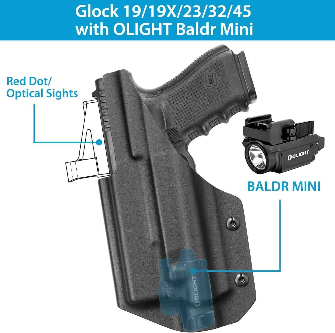 Holster Compatible with Glock 17/19 Gen 3-5 & Glock 19X/44/45 with Olight Baldr Pro/Baldr Pro R/Valkyrie PL Pro/Valkyrie Turbo -Optic Cut- Inside Waistband Holster for G19 G19X G23 G32 G45 with Baldr PRO, Adj. Cant, Adj. Retention