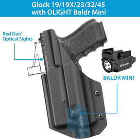 Holster Compatible with Glock 17/19 Gen 3-5 & Glock 19X/44/45 with Olight Baldr Pro/Baldr Pro R/Valkyrie PL Pro/Valkyrie Turbo -Optic Cut- Inside Waistband Holster for G19 G19X G23 G32 G45 with Baldr PRO, Adj. Cant, Adj. Retention