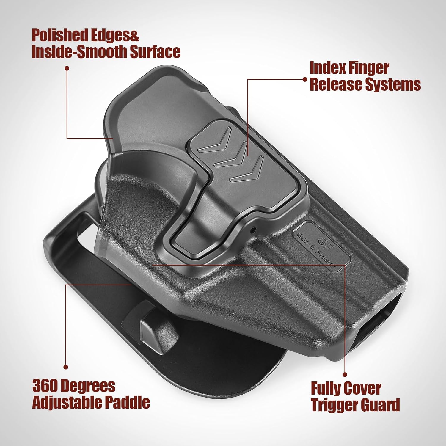 GUN & FLOWER OWB Makarov PM Paddle Holster - Level 2 Index Finger Release, 360° Adjustable Gearwheel Paddle, Fits 1.5" - 2.25" Belts, Optics Cut Ready, Right Hand, Open Muzzle Design (Black) - Gunflowerholsters