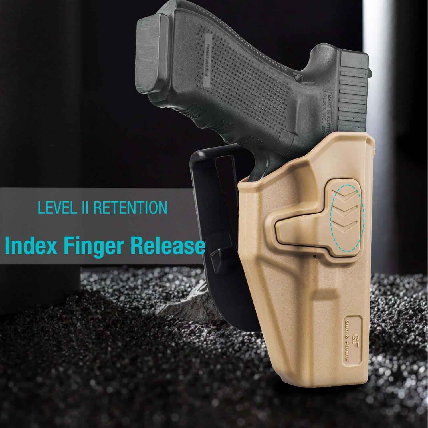 G17 Holster, OWB Holster Fits G17/19/31/32(Gen1-5), G22/23 (Gen 1-4), G19x/45, Open Carry Holster for Outside Waistband, Level II Retention, 360 Adjustable, Right Hand|Gun & Flower - Gunflowerholsters