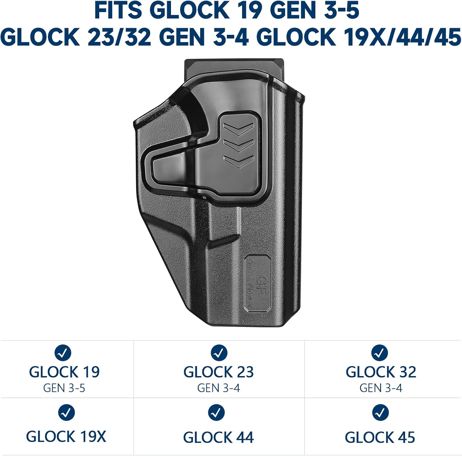 GUN & FLOWER OWB Holster Fits Golck 19 Gen3-5  G19X G23 Gen3-4 G26 Gen3-5  G32 Gen3-4 G44  G45, Outside Waistband Carry Belt Clip w/MOLLE Adapter, Level II Index Finger Release, 360 Degrees Adjustable, Right Hand - Gunflowerholsters