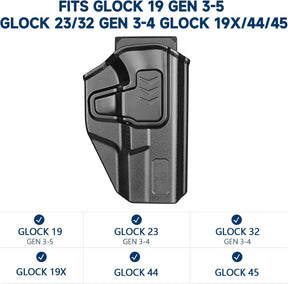 GUN & FLOWER OWB Holster Fits Golck 19 Gen3-5  G19X G23 Gen3-4 G26 Gen3-5  G32 Gen3-4 G44  G45, Outside Waistband Carry Belt Clip w/MOLLE Adapter, Level II Index Finger Release, 360 Degrees Adjustable, Right Hand - Gunflowerholsters