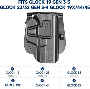 GUN & FLOWER OWB Paddle Holster Fits G19 Gen3-5 G26 Gen3-5 G19X G44 G45 MOS, Outside Waistband Carry Paddle w/Molle Adapter, Level II Index Finger Release, 360 Degrees Adjustable, Right Hand - Gunflowerholsters