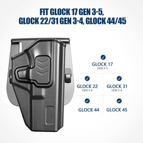 GUN & FLOWER OWB Paddle Holster Fits Glock 17 Gen3-5, Glock 22/31 Gen3-4, Glock 44/45, Outside Waistband Carry Paddle w/Molle Adapter, Level II Index Finger Release, 360 Degrees Adjustable, Right Hand - Gunflowerholsters